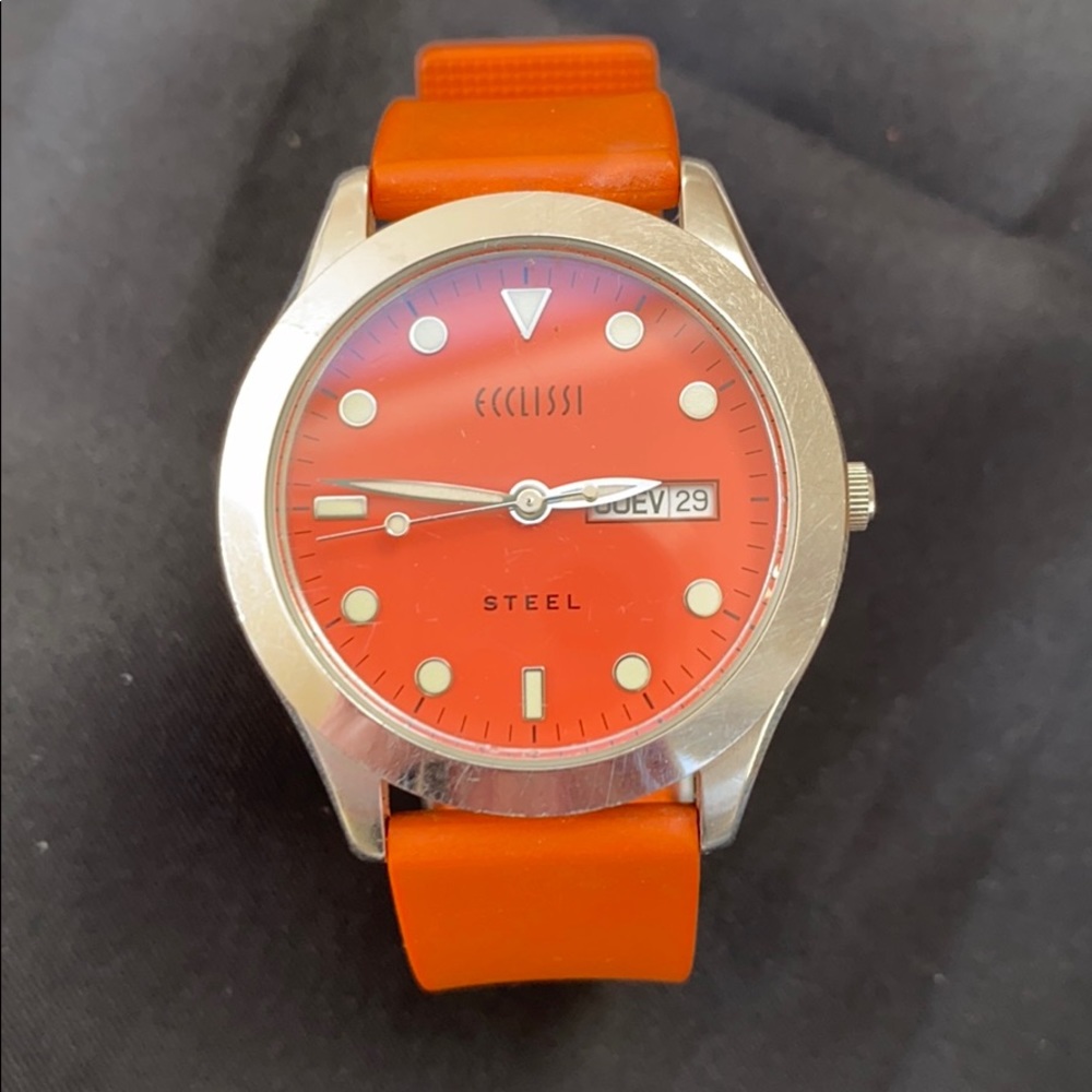 Orange Ecclissi stainless steel watch. Quartz.
